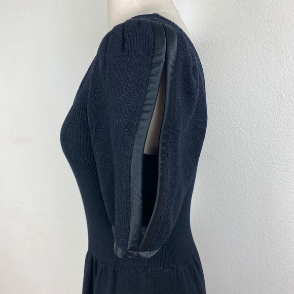 St. John Womens Basic Black Dress Small Marie Gray Knit Puff Sleeves - Picture 7 of 12